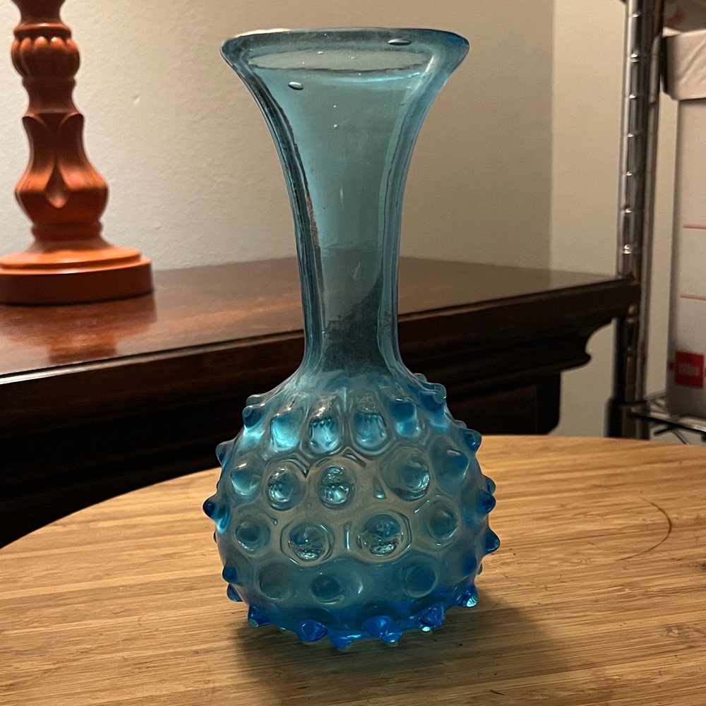 Vintage Blue Hobnail Glass Vase